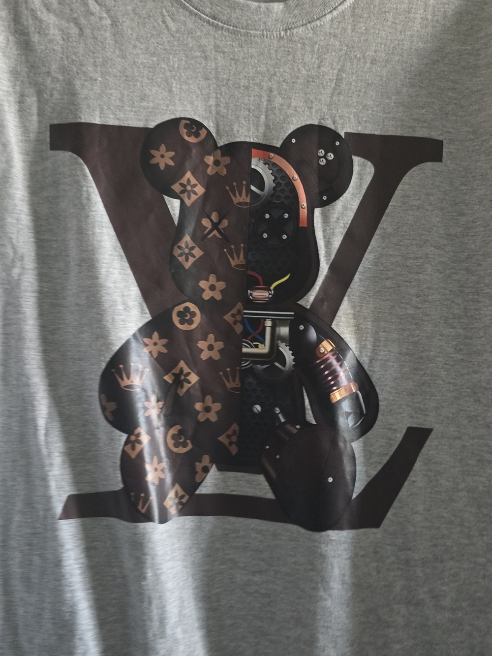 Gray Kids Short-Sleeve Tee with Brown Teddy Monogram Graphic